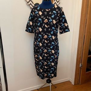 Land’s End Dress, Midi, Size 14. Navy Floral with Pockets